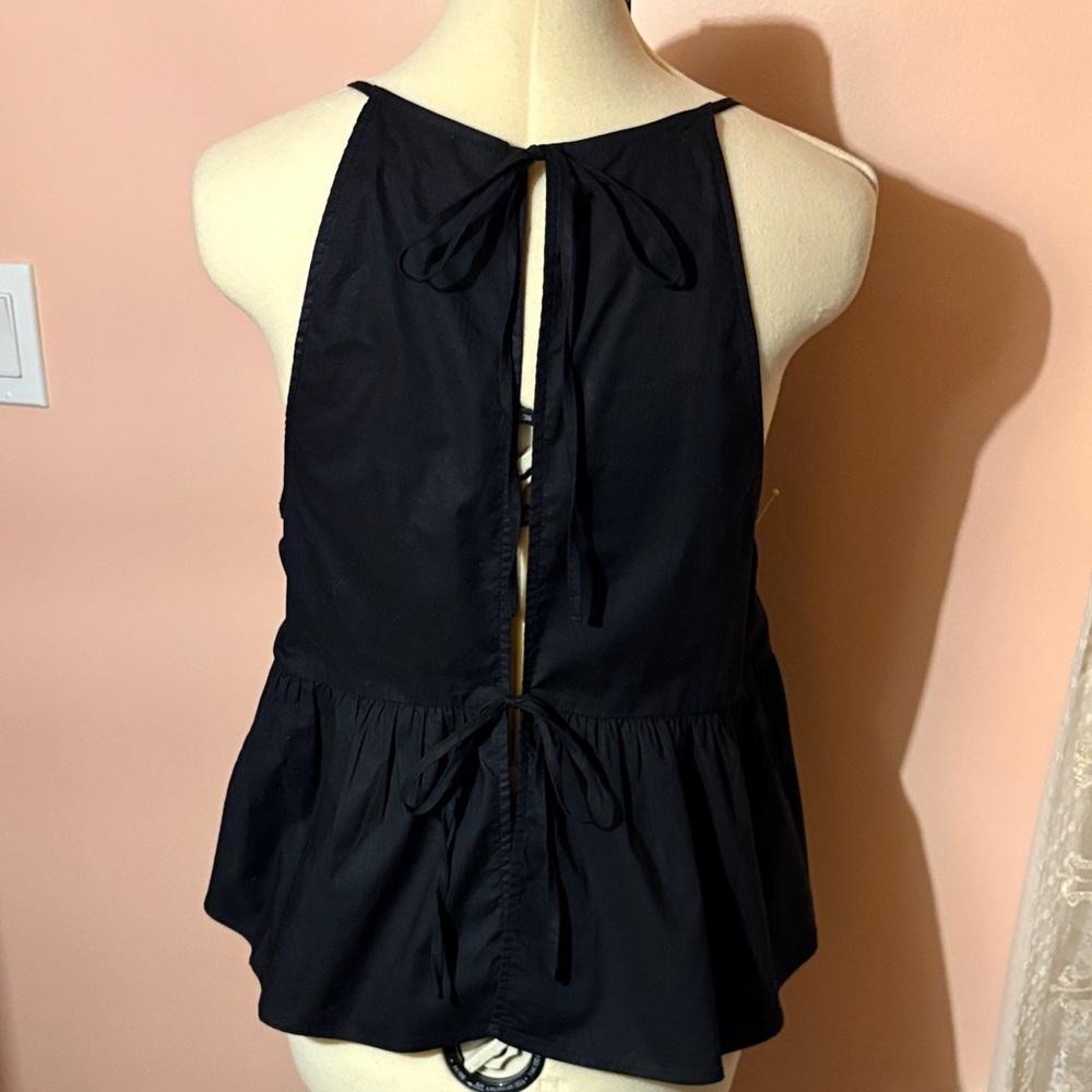 Zara Black Tie-Back Peplum-Style Tank